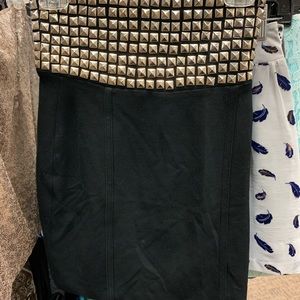 Spiky suede black tight skirt